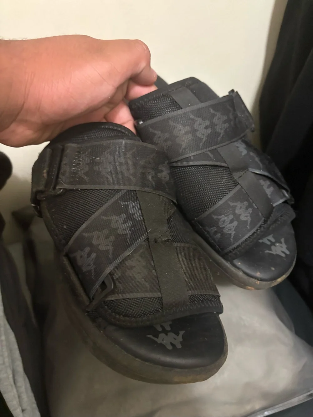 Kappa Black Lightweight Logo Strap Sandals